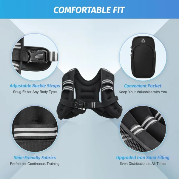 ZELUS Weighted Vest, with Reflective Strips | 6–30 lb Adjustable Workout Vest for Training & Cardio - Image 5