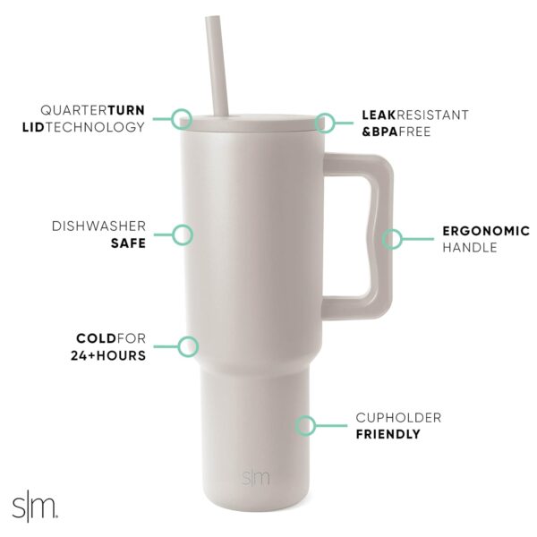 Simple Modern 40 oz Trek Tumbler with Handle and Straw Lid | Cup Holder Friendly Insulated Stainless Steel Travel Mug | Almond Birch