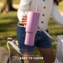 Simple Modern 40 oz Trek Tumbler with Handle and Straw Lid | Cup Holder Friendly Insulated Stainless Steel Travel Mug | Almond Birch