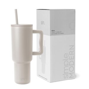 Simple Modern 40 oz Trek Tumbler with Handle and Straw Lid | Cup Holder Friendly Insulated Stainless Steel Travel Mug | Almond Birch